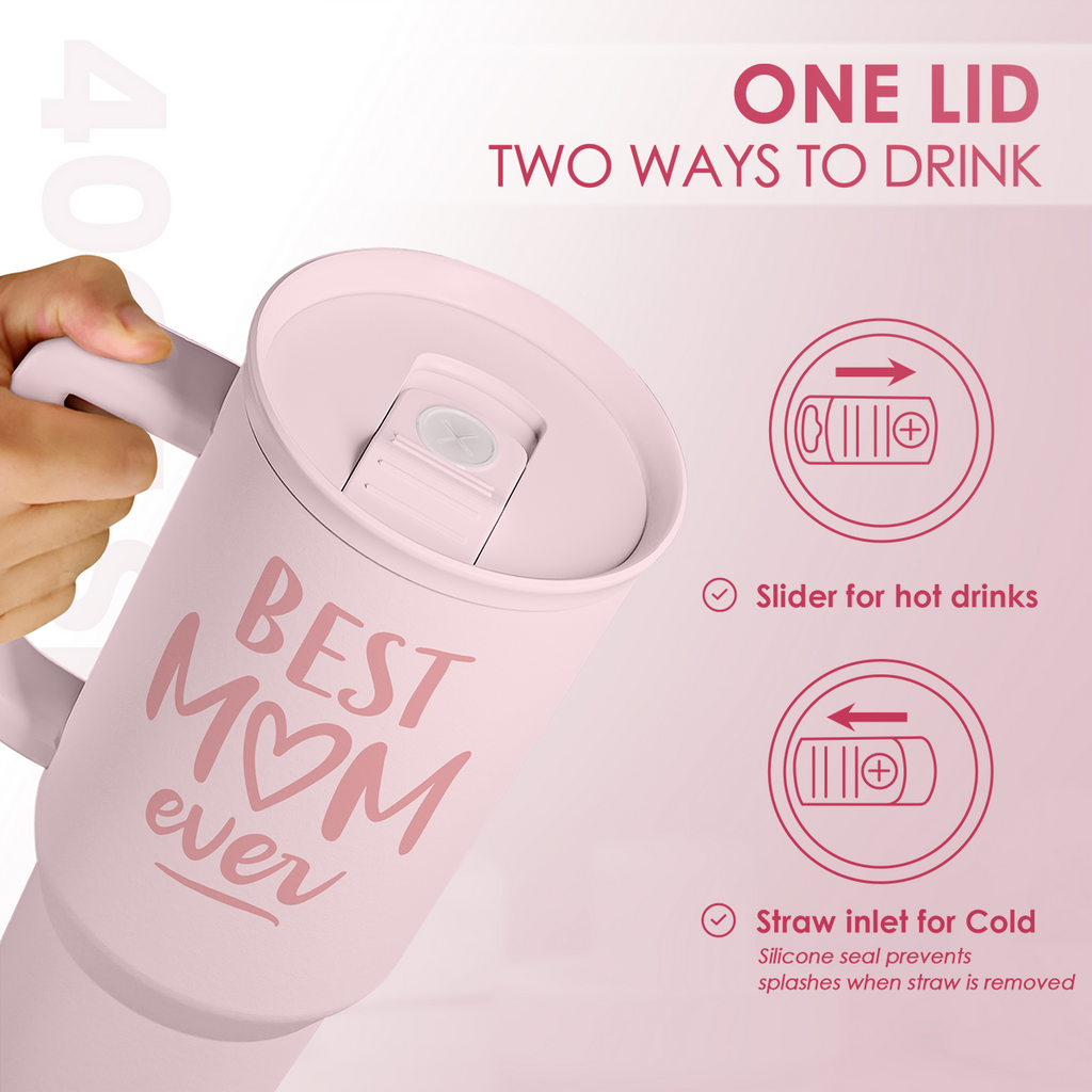 Gift for Mom - Best Mom Stainless Steel Tumbler with Handle, Travel Coffee Mug for Moms - Gifts for Birthday Christmas Mothers Day, 40oz
