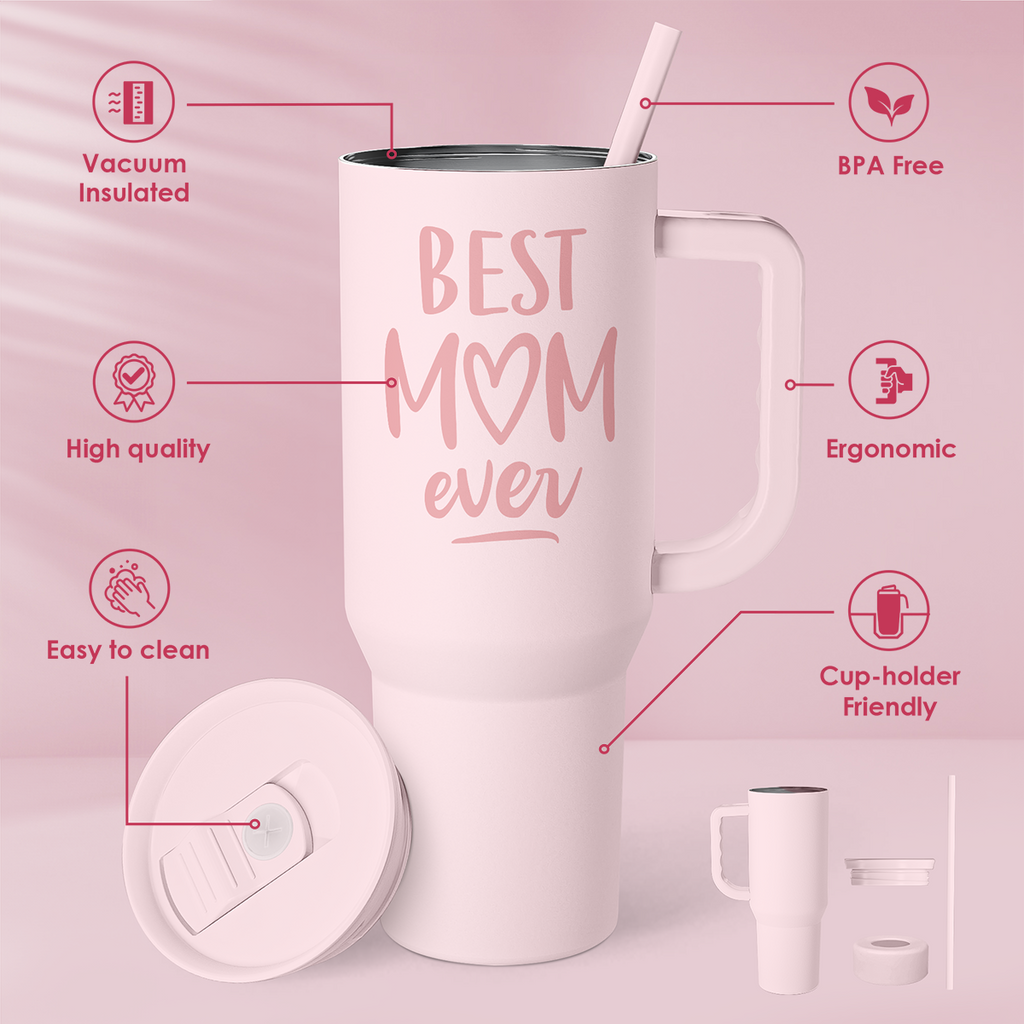 Gift for Mom - Best Mom Stainless Steel Tumbler with Handle, Travel Coffee Mug for Moms - Gifts for Birthday Christmas Mothers Day, 40oz