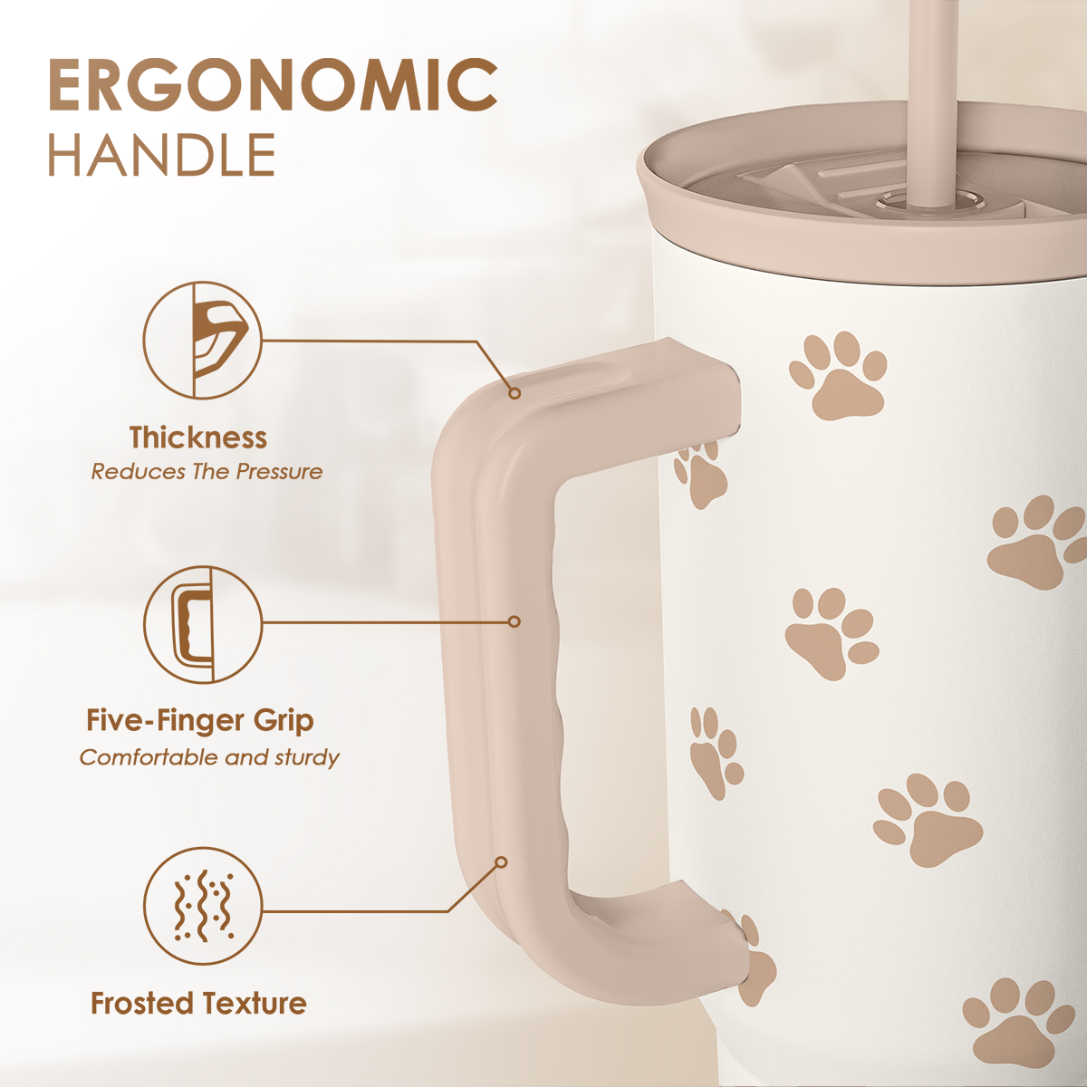 Paw Print Tumbler with Handle, Gifts for Dog Mom, Stainless Steel Insulated Tumblers Coffee Travel Mug Cup, Gift for Women Girls on Birthday Christmas Mothers Day, 40oz